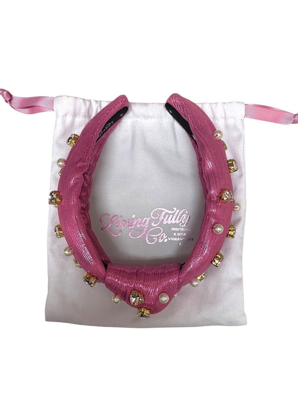Living Fully Co Pink Rhinestone & Pearl Embellished Headband